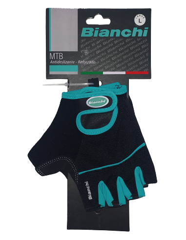 Guantes Bianchi MTB Negro/Calipso Antideslizante GymPro.cl